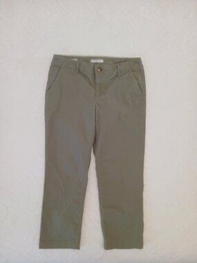 LOFT The Slim Chino Kick Crop Twill Pants Size 8 Petite 29/8P Khaki Army GREEN